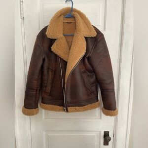 Zara Brown Shearling Bomber Jacket